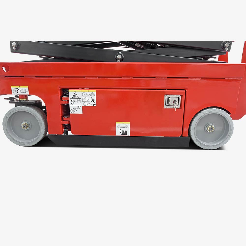 Anti-overturning system: When the machine raises to more than 2m, this system will work automatically, to protect the machine from overturning while walking at un-leveling ground